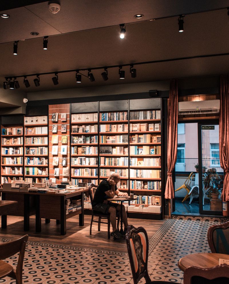 Floor-to-ceiling shelves inside an independent bookstore